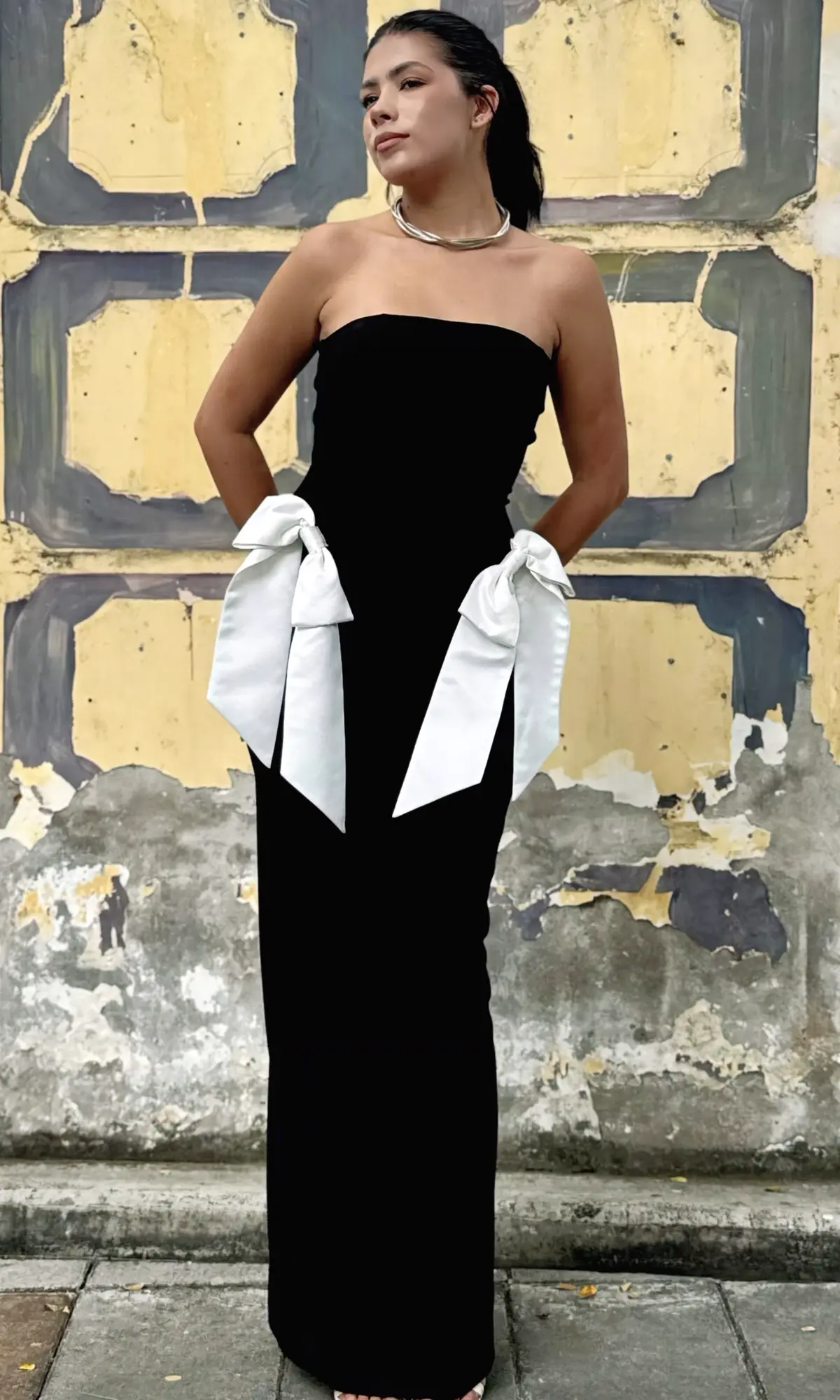 Vestido Lazos Contraste