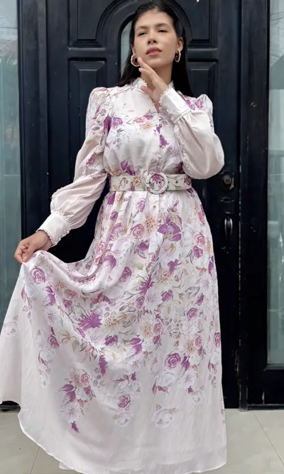Vestido Largo Floral Cinturón