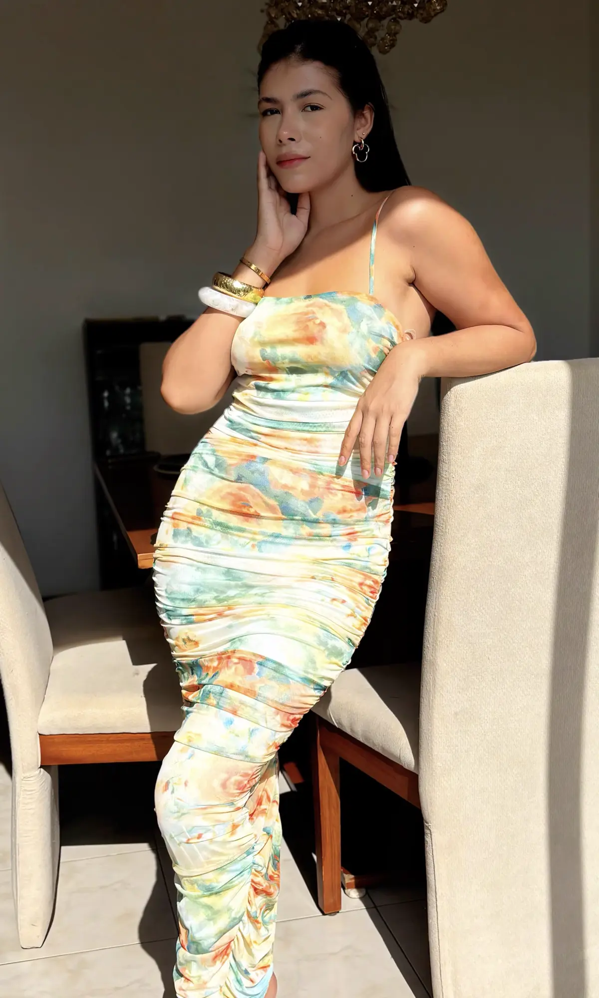 Vestido Midi Fruncido Acuarela