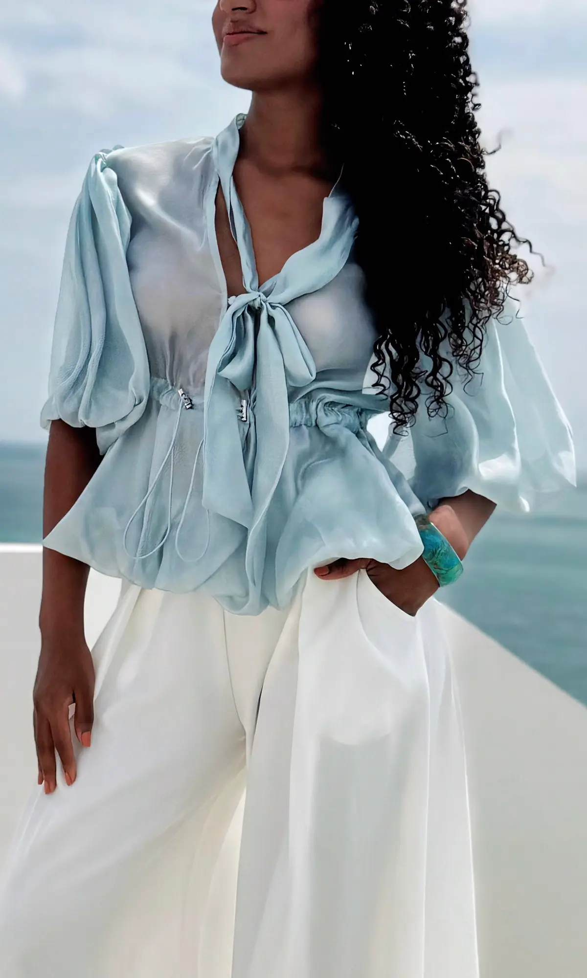 Blusa Lazo Mangas Abullonadas