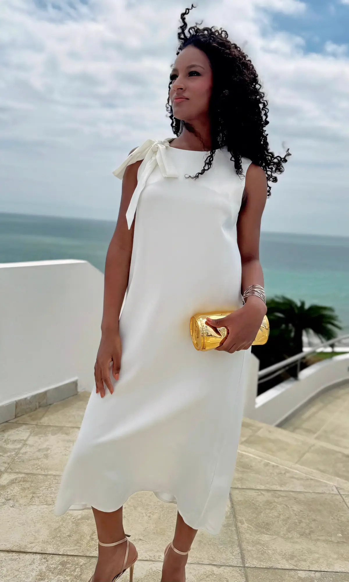 Vestido Midi con Lazo al Hombro