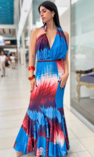 Vestido Largo Halter Estampado