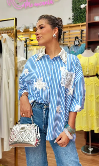 Camisa Rayas con Cristales