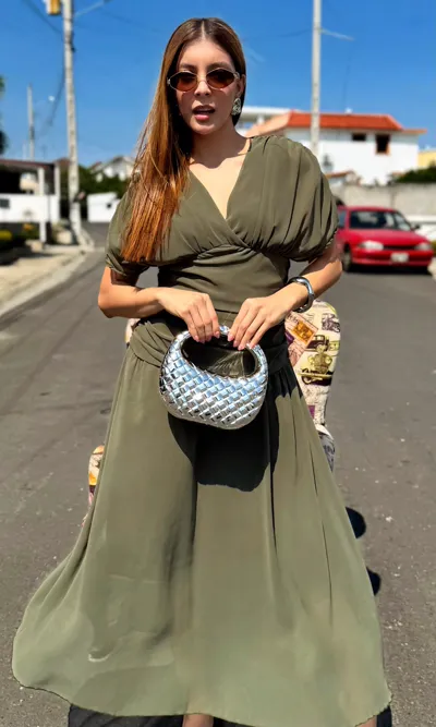 Vestido Midi Cruzado Abullonado