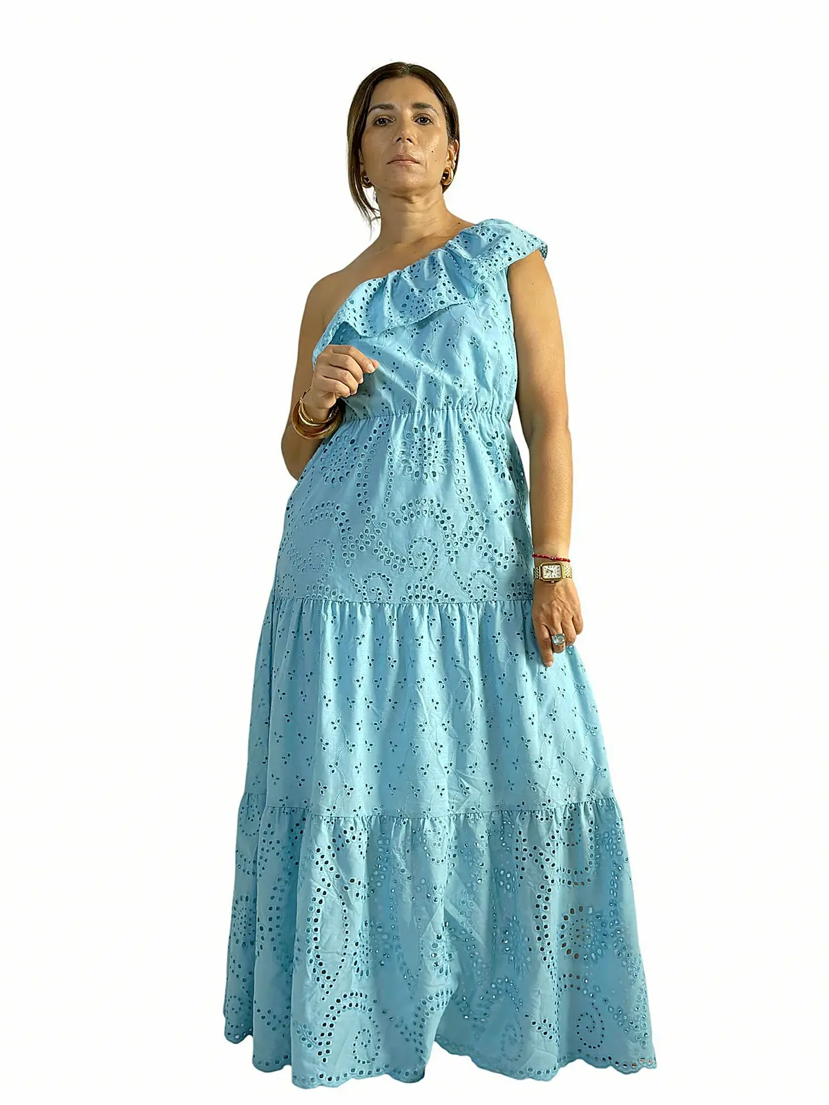 Vestido Celeste Bordado