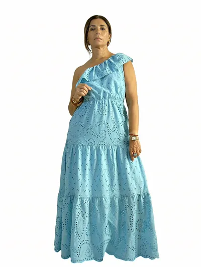 Vestido Celeste Bordado