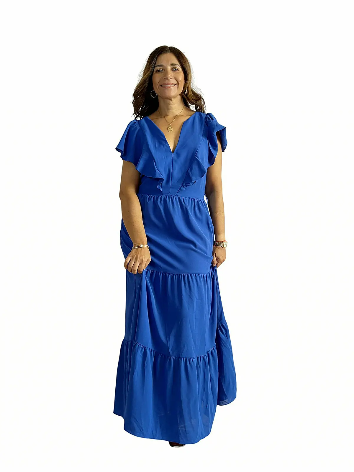 Vestido Largo Manga Volante