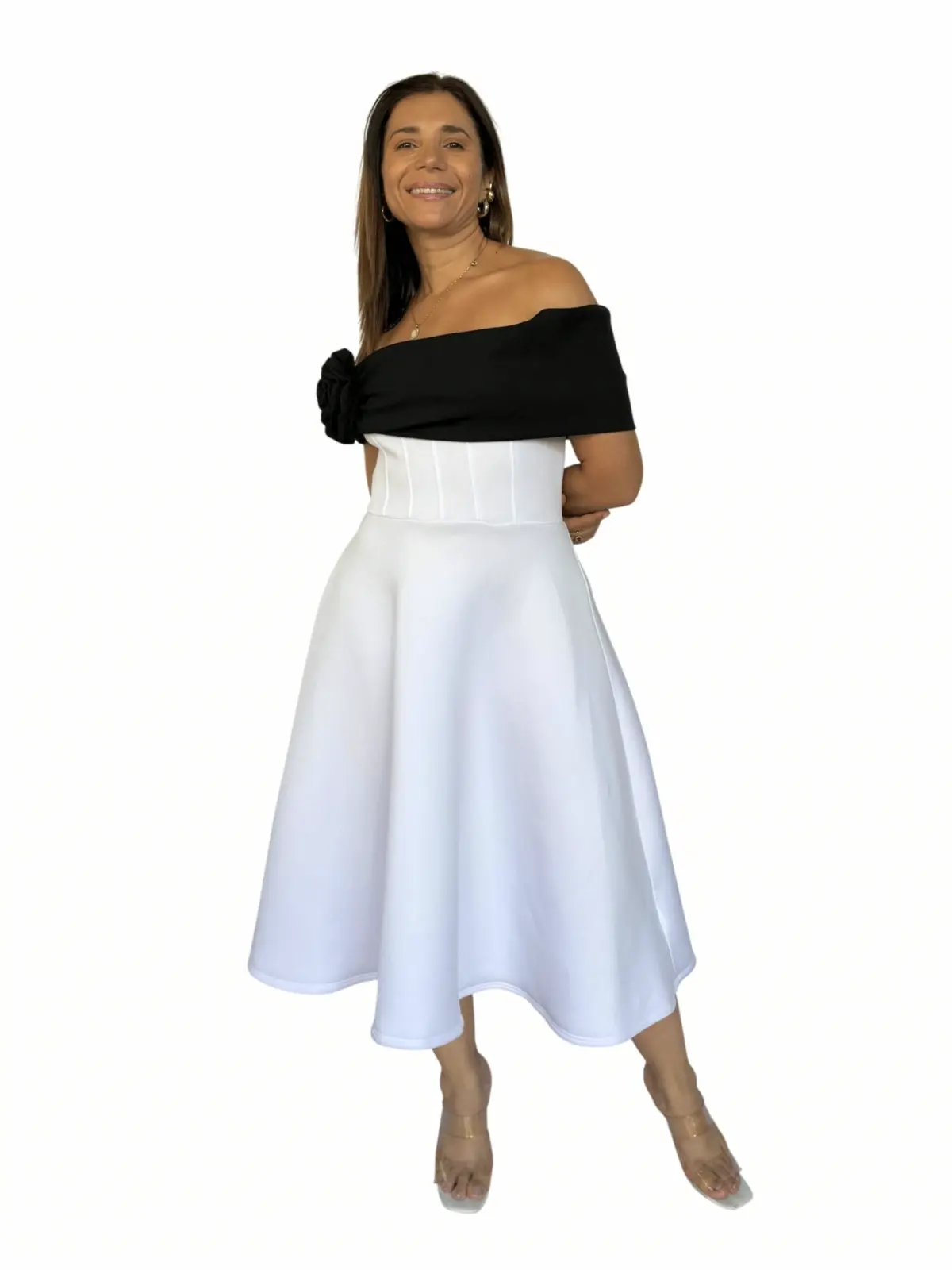 Vestido Midi Blanco Negro