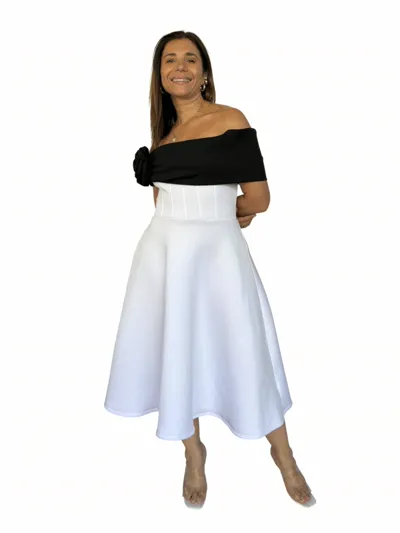 Vestido Midi Blanco Negro