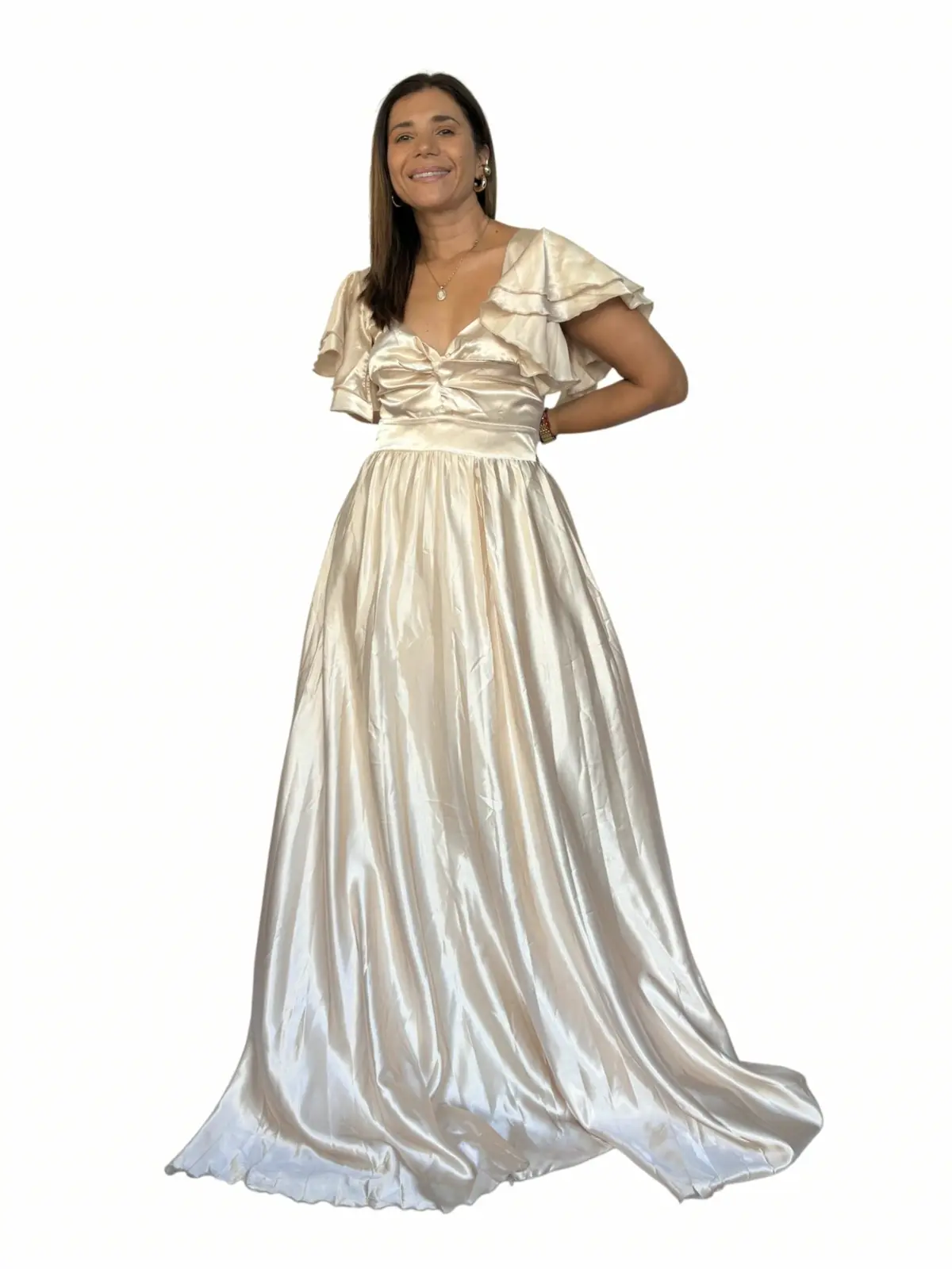 Vestido Largo Champán Volante