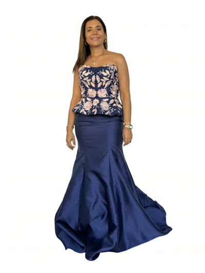 Vestido Gala Azul Bordado