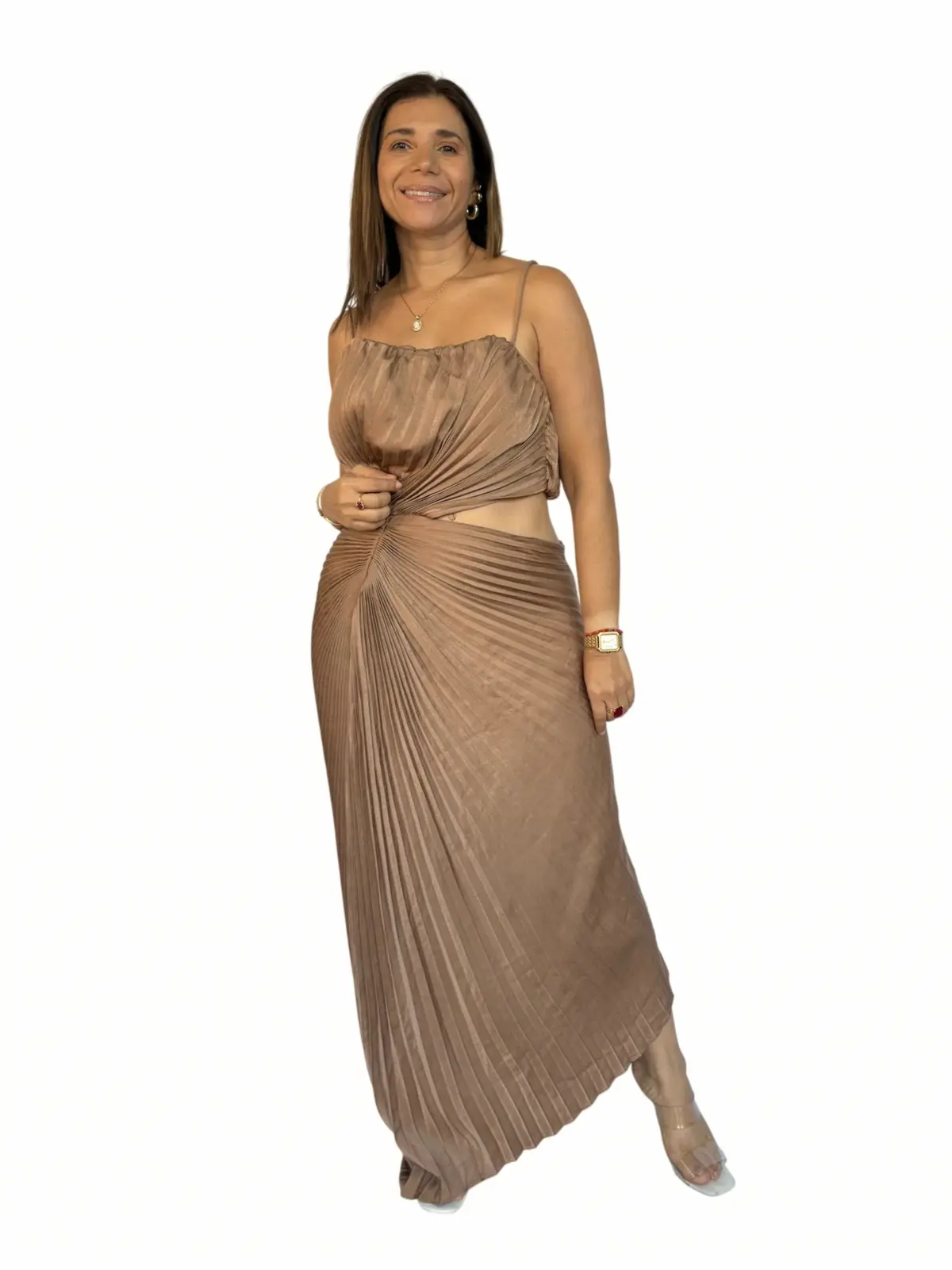 Vestido Plisado Café