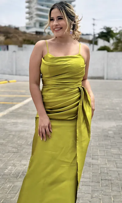 Vestido Largo Drapeado Lateral
