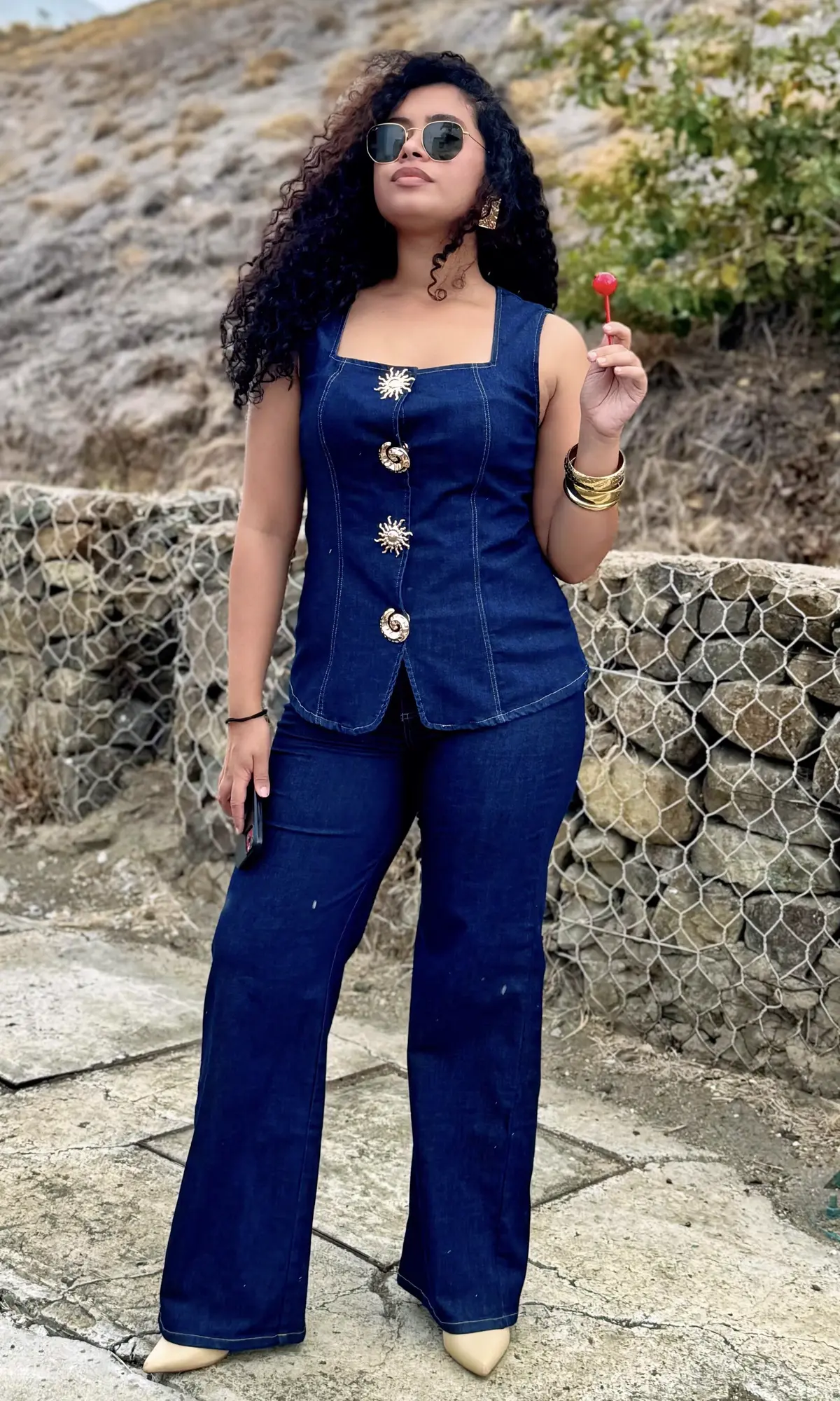 Conjunto Jean Botones Dorados