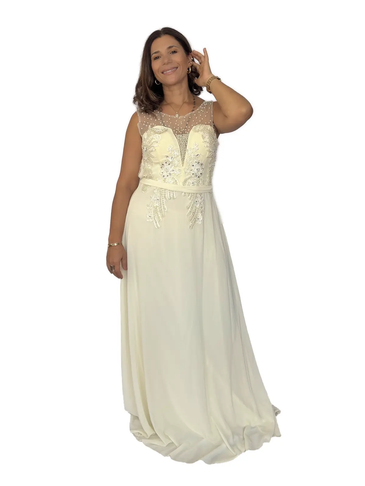 Vestido Gala Beige Bordado